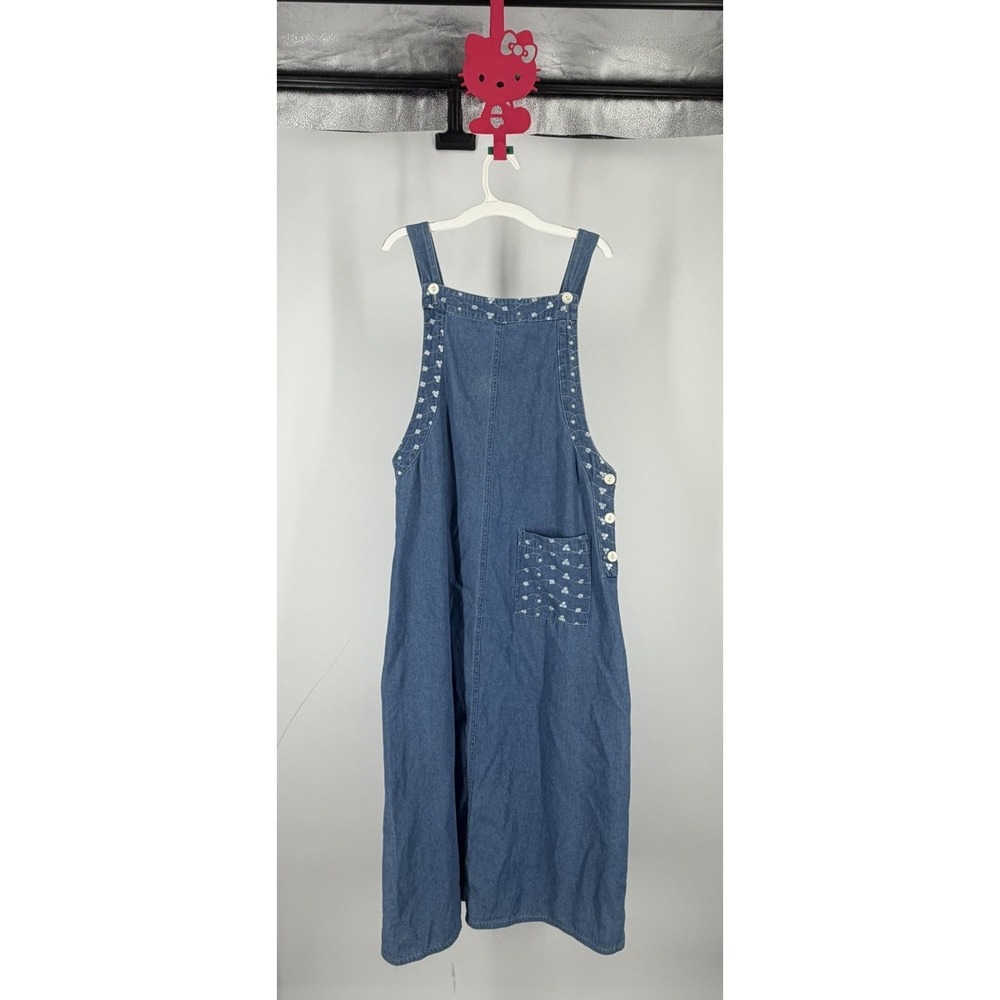 VTG 90s Women's Denim Jumper Floral Patches Whimsy Modest Sun Dress Sz M USA